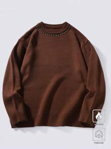 Manfinity CasualKnits Maglione casual da uomo a girocollo, monocolore, a maniche lunghe - Castano - Visualizzare 3