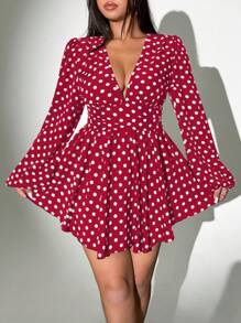 Celure 大码女式圆点 V 领长袖休闲连衣裙，简约时尚，适合日常穿着