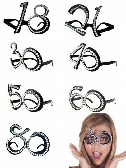 1 peça 18º 21º 30º 40º 50º 60º 80º óculos de aniversário - armação de cristal com números, adereços engraçados para cabine de fotos para decoração de comemoração de aniversário, lembrancinhas de festa de aniversário, óculos de fantasia novos para homens e mulheres, DIA DOS NAMORADOS, casamento de namorados, aniversário