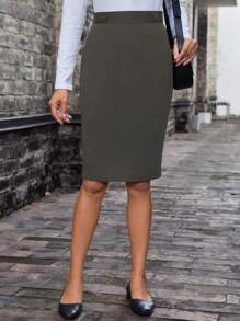 EMERY ROSE Falda minimalista de línea A con decoración de botones de unicolor para mujer, para uso diario casual - Gris - Ver 4