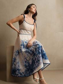 Anewsta Elegantes Kleid mit Hoher Taille, Trägern und Ärmellos, mit Muster für Frühlingsurlau b, Strandoutfit für Frauen - Verschiedenfarbig - Übersicht 5