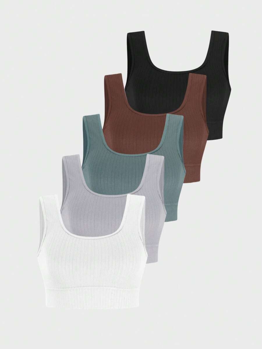 SHEIN Velisys Plain Color Casual Cropped Sports Tank Top - Multicolor - View 1