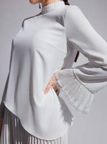 Modelyn Women's Elegant Solid Pleated Flared Sleeve Dress - White - View 3