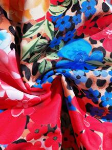 女士沙滩装，夏季海滩度假性感豹纹花卉拼布镂空荷叶边连体泳衣 - 彩色 - 查看 7