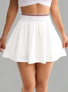 Easithlete 女士纯色拼接褶皱休闲运动迷你裙和短裙 - 白色 - 查看 7