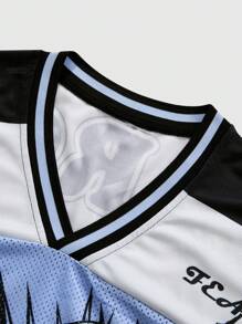 ROMWE MEN Street Life Men's Jersey Jesus Cross 09 Letter Print Mesh Football Jersey Style T-Shirt - Multicolor - View 5