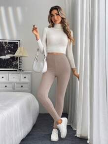 SHEIN LUNE Women Ribbed High Waist Leggings Four Seasons