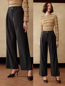 MOTF PREMIUM SOLID FOLD PLEATED WIDE LEG SUIT PANTS - Grey - View 9