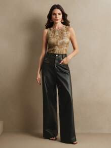 Anewsta Women Distressed Ribbed Crew Neck Tank Top - Brown - View 4