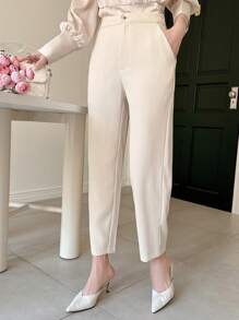 DAZY Women's Casual Solid-Color Fitted Cropped Pants Work Women Clothes Women Dress Pants - Beige - View 3