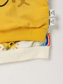 2 件套 幼儿男孩可爱卡通动物印花圆领长袖运动衫和裤子套装 - 彩色 - 查看 6