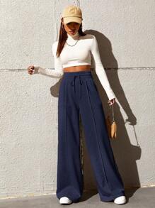 SHEIN EZwear Pantalones de chándal casuales de unicolor con cordón en la cintura