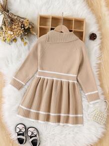 SHEIN Young Girl's French Style Knit Long Sweater Dress, Fashionable For Spring, Autumn And Winter - Khaki - View 2