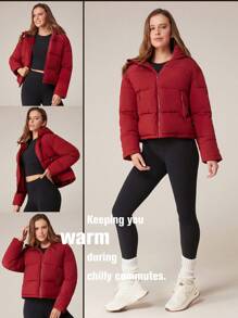 GLOWMODE 轻盈保暖休闲贴身腰长可调节连帽羽绒夹克日常休闲冬季 - 紫紅色 - 查看 7