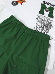 SHEIN 2 Teiliges Set lose sitzender Lässig Rundhals Muster Kurzarm T-Shirt & Hose für Teenager; Frühlingsbekleidung; Teenager Jungen Kleidung; Teenager Jungen Jacken, Frühling Schulanfang - Verschiedenfarbig - Übersicht 4