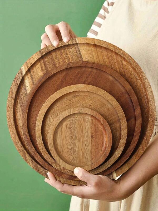 Assiette ronde en bois d'acacia naturel, plaque de fruits faite main, assiette à sushi, gâteau et dessert japonais, vaisselle en bois, cuisine, cadeau de Noël