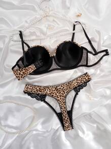 2pcs/Set Lace Patchwork Underwire Women Lingerie Set - Multicolor - View 2