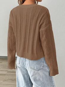 Chiquease New V-Neck Casual Solid Color Short Pullover Sweater For Women, Versatile, Spring/Autumn/Winter - Coffee Brown - View 2