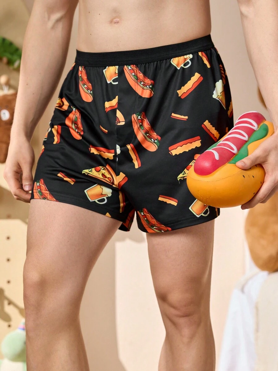 男士全印花简约长裤，日常休闲装 - 黑色 - 查看 1