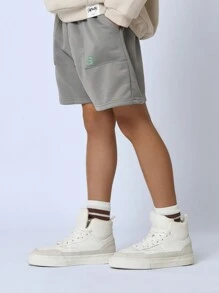 SUMWON Tween Boys Comfy Pull On Short With Small Graphic Print - Grey - View 2