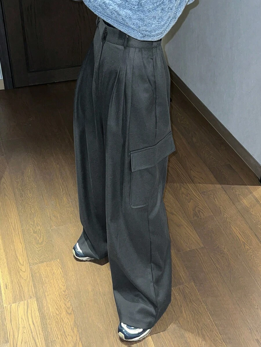 DAZY Pantalones largos sueltos con pliegues y bolsas para mujer - Gris - Ver 1