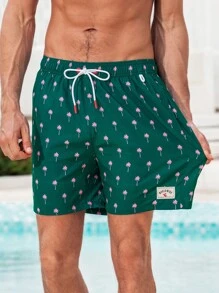 Surfspeed Men's Coconut Tree Print Drawstring Waist Beach Shorts - Multicolor - View 5