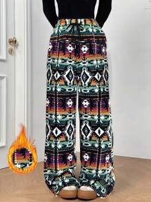 EMERY ROSE 女式休闲松紧腰直筒格子裤，秋季 - 彩色 - 查看 1