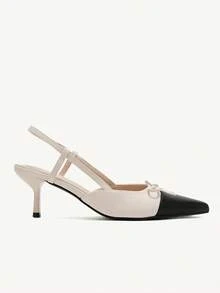 CUCCOO CHICEST Pointed Toe Kitten Heel Elegant Commuter Bow Accent Bicolor Women's High Heel Pumps, Casual Chic Outfit, Spring - Apricot - View 7