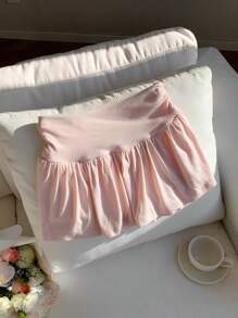 Comfortcana 女士纯色褶皱简约 A 字裙，休闲日常穿着 - 粉色 - 查看 7