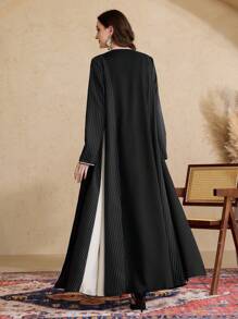 Al Najma 女士传统条纹宽松长袍，棕色 - 黑色 - 查看 2