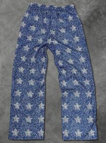 Men's Casual Star Print Drawstring Waist Pants, Jeans-Look - Blue - View 2