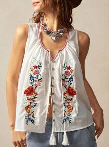 Bohemela 女士休闲纯色编织刺绣无袖宽松背心