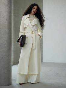 MOTF PREMIUM 双排扣系腰带风衣 - 杏色 - 查看 1