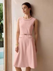 MOTF PREMIUM CONTRAST TAPE FITTED WAIST TANK DRESS - Pink - View 4
