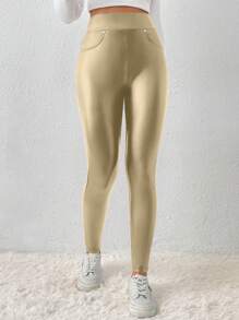 SHEIN Frenchy Solide PU leren bodycon zwarte legging