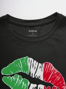 INAWLY Camiseta de mujer de ajuste ceñido, de cuello redondo y manga corta con estampado de labios en los colores de la bandera mexicana