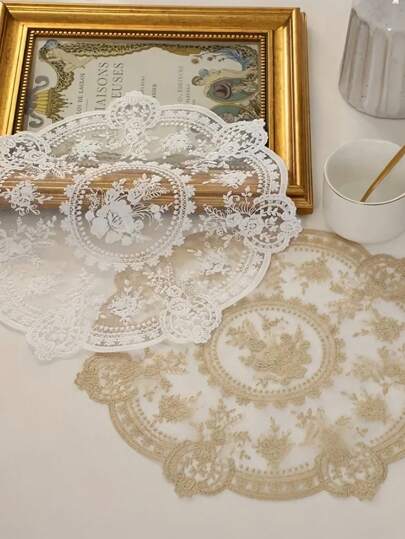 1 件圆形蕾丝餐垫 - 优雅镂空设计，耐热桌垫，复古编织杯垫，适用于餐厅、婚礼、床边装饰 | 时尚桌垫，厨房、咖啡、茶会、家居装饰点缀 - 完美的礼物和房间美学