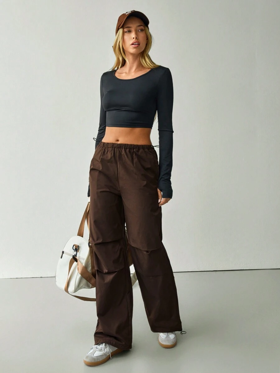 Hanevo Damen Hose mit elastischem Bund, weites gerades Bein, plissiert, Lässig, Herbst/Winter