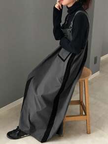 FRIFUL Women's Casual Colorblock Patchwork Dress, Suitable For Autumn & Winter - Grey - View 1