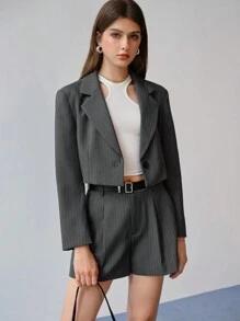 MOTF STUDIO STRIPED SINGLE BUTTON BLAZER,SPRING/SUMMER