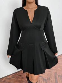 Firerie Plus Size Women Valentine's Grey Long Sleeve Front Keyhole Mini Dress - Black - View 3