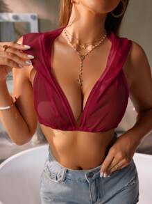 SHEIN Swim Women Solid Color Casual Simple Style Cover-Up, Everyday Wear Summer - Burgundy - View 3