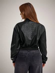 Forever 21 秋冬女士机场生日度假装情人节短款休闲度假/节日/基本款/外出长袖 Y2K 新年派对 PU 皮革黑色夹克 - 黑色 - 查看 2