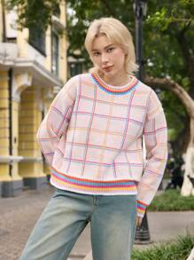 Skyraze Blusa casual de cuello redondo de manga larga con parches de unicolor para uso diario de mujer - Multicolor - Ver 7