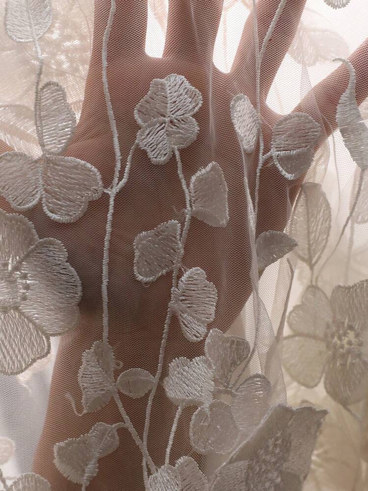 BELROSIE 纯色优雅高端派对 3D 花卉装饰露肩连衣裙，适合春夏情人节 - 白色 - 查看 7