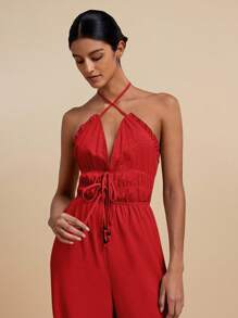 Travachic Mono De Cuello Halter Cruzado Con Nudo Delantero Para Mujeres