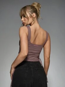 MISSGUIDED Baseball Ruched Side Active Top - Mauve Purple - View 2