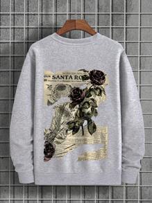 RueChic 100%Cotton Men's Basic Style Back Poster Pattern Print Sweatshirt - Grey - View 1