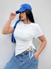 Coolane 大码短款不对称荷叶边 T 恤，夏季