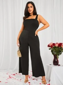 SHEIN SXY Mono negro de tiras anchas, sin espalda y decorado con lazos, para mujer talla grande, apto para uso diario, cita, cumpleaños, despedida de soltera, fiesta, baile de graduación, cita en pareja, elegante, casual, compras, uso diario, al aire libre, coqueto, fácil de combinar y estilizador, resalta tu figura, favorece tu silueta